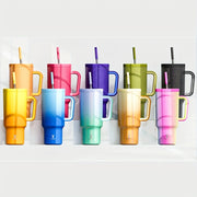 Vaso aislado de acero inoxidable de 40 oz con tapa, pajilla, asa y a prueba de fugas