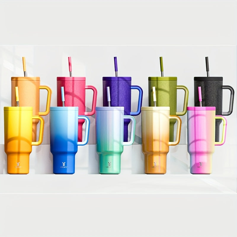 Vaso aislado de acero inoxidable de 40 oz con tapa, pajilla, asa y a prueba de fugas