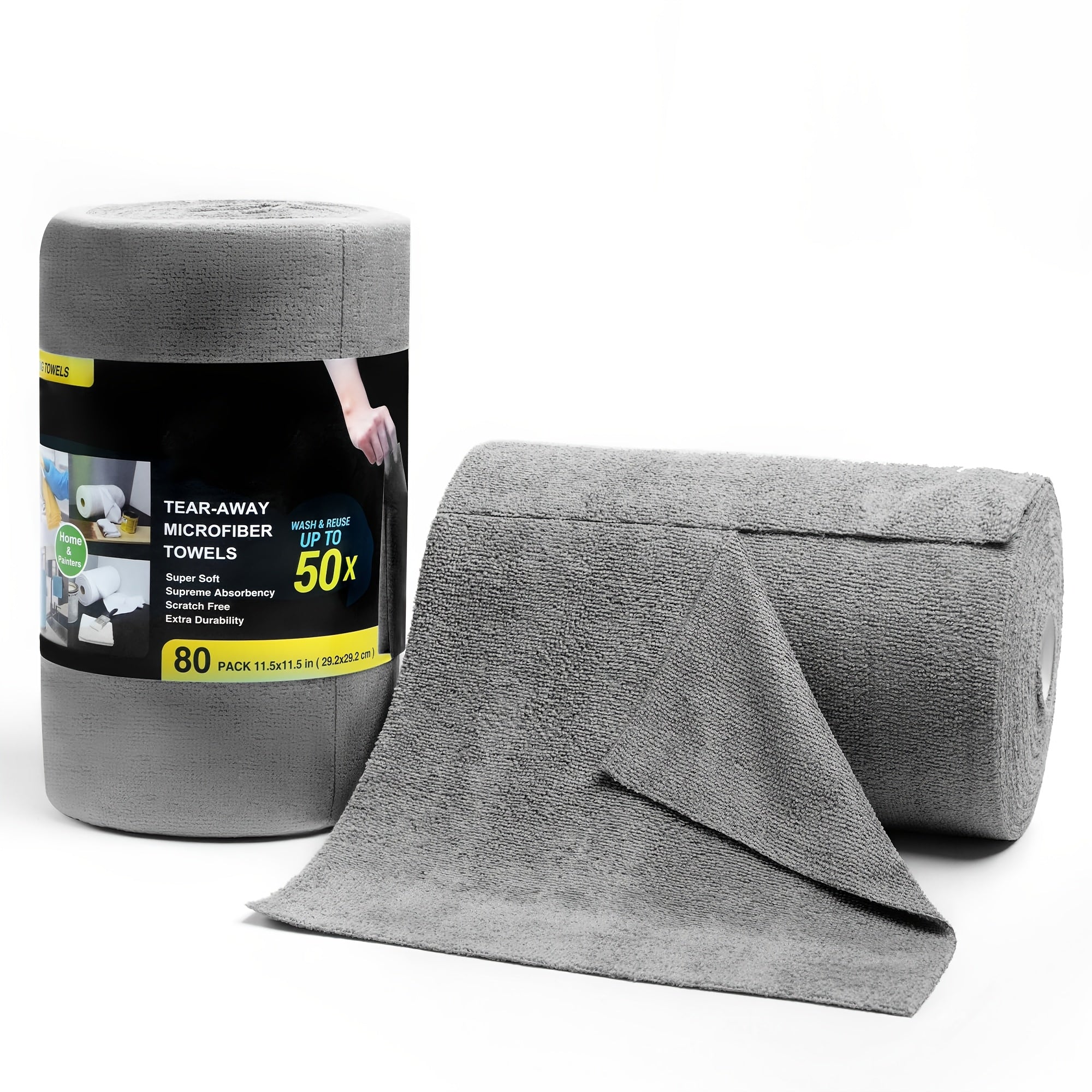 Roll of 80 Microfiber Cleaning Cloths, 29cm Absorbent Lint-Free Towels