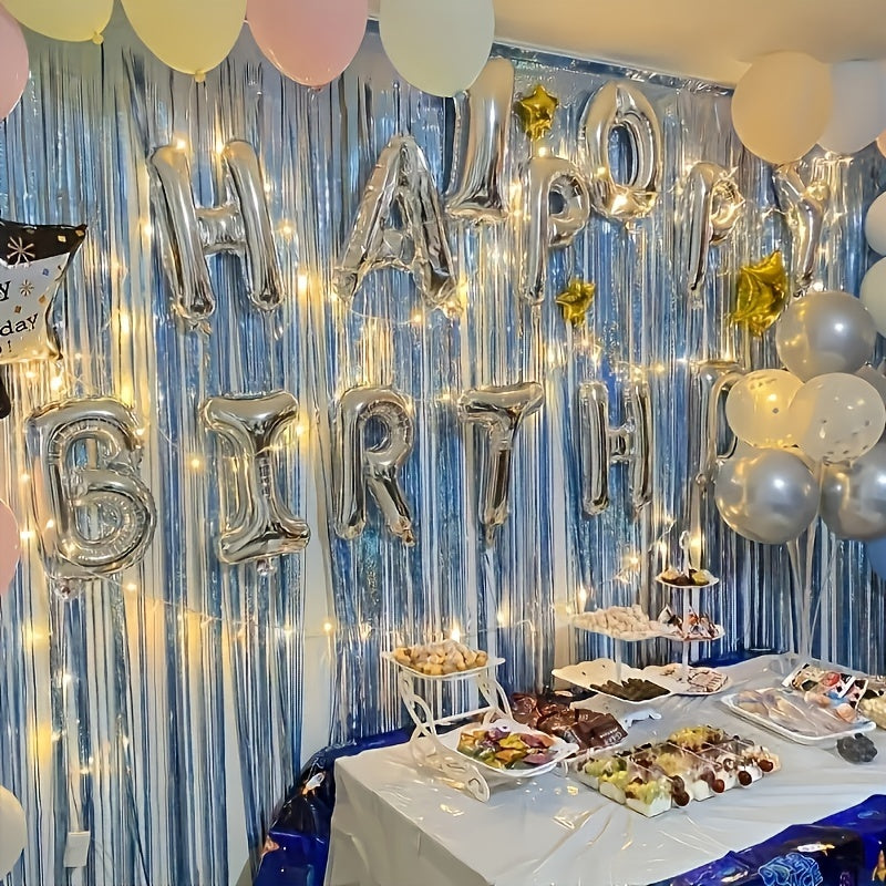 Cortinas de papel de aluminio con flecos morados 8.2x3.25 pies decoraciones para fiestas para vacaciones y eventos