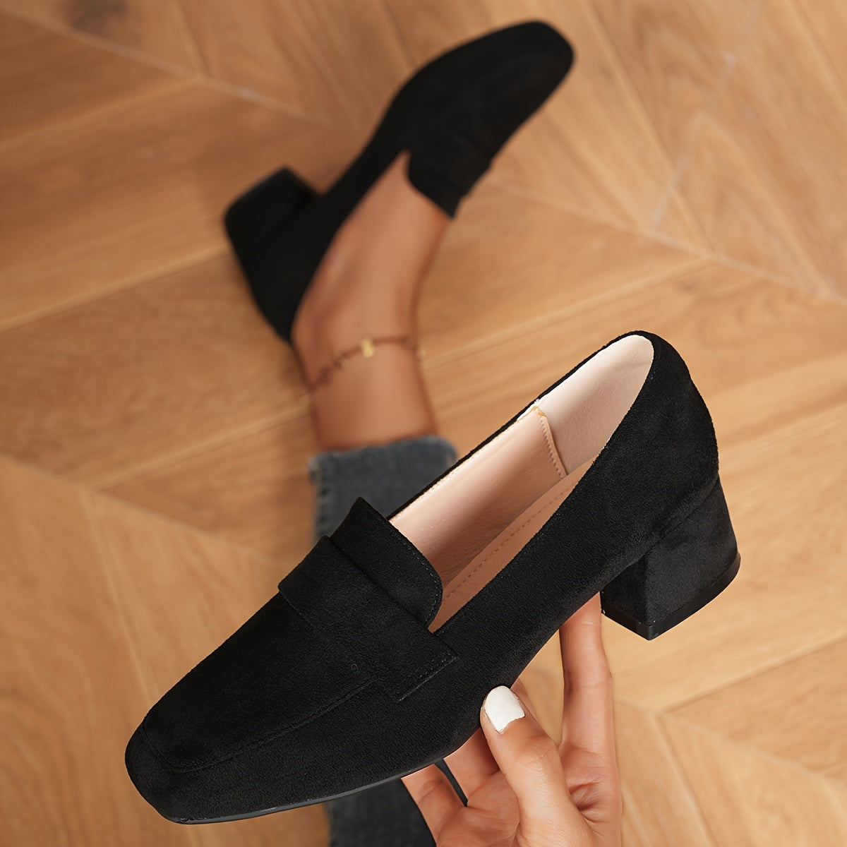 Women's Slip-On Square Toe Loafers Leather & Synthetic Casual Formal Black Beige