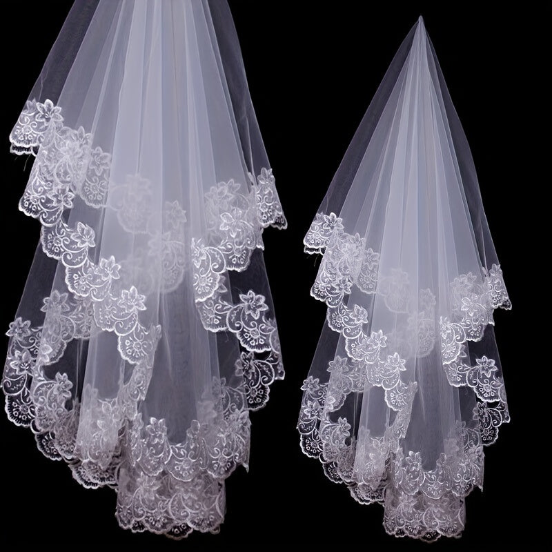 White Lace Bridal Veil 4.9ft Long for Wedding and Bachelorette Parties