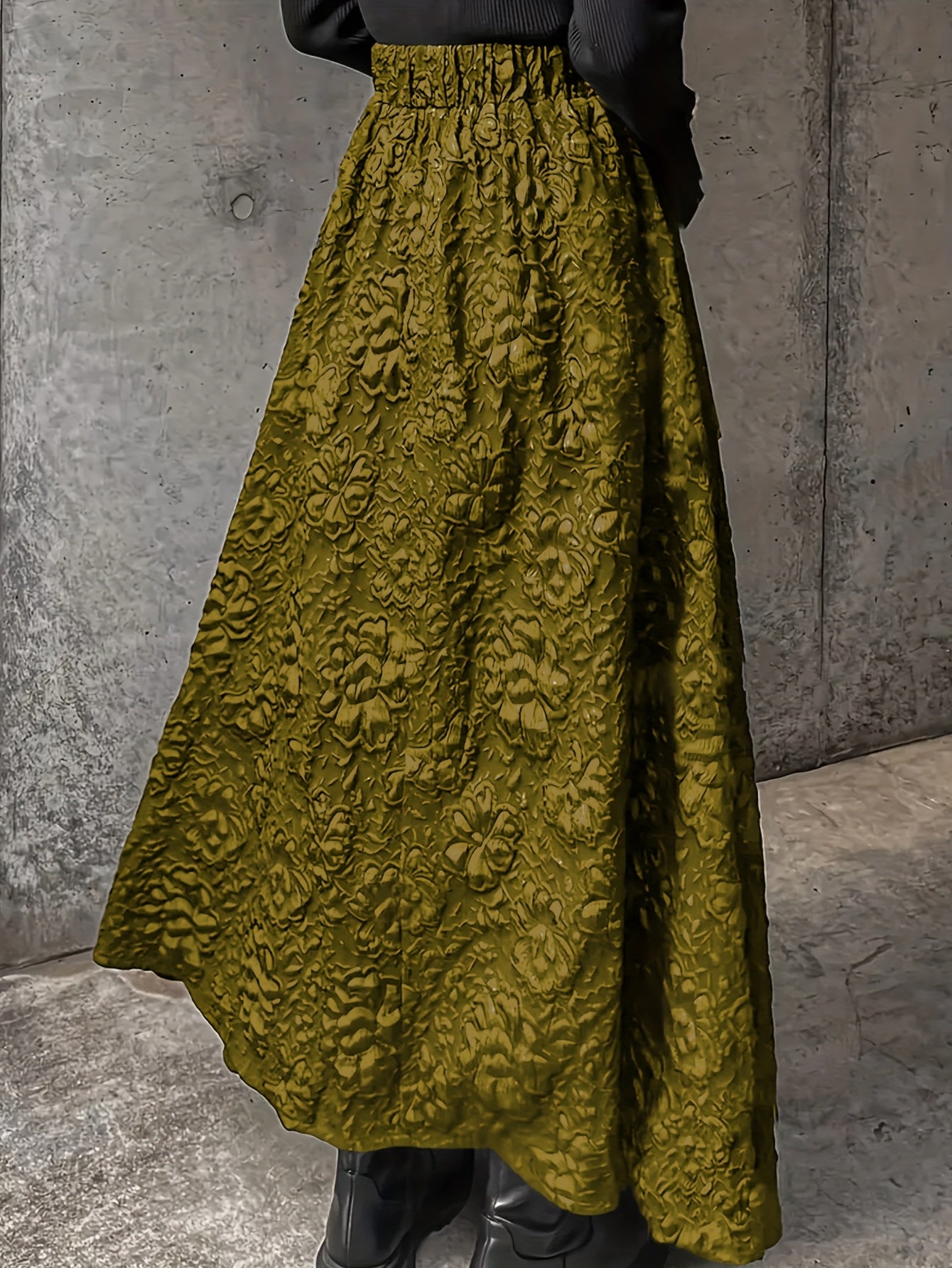 Falda midi de línea A de cintura alta con superposición de encaje floral en rojo para mujer