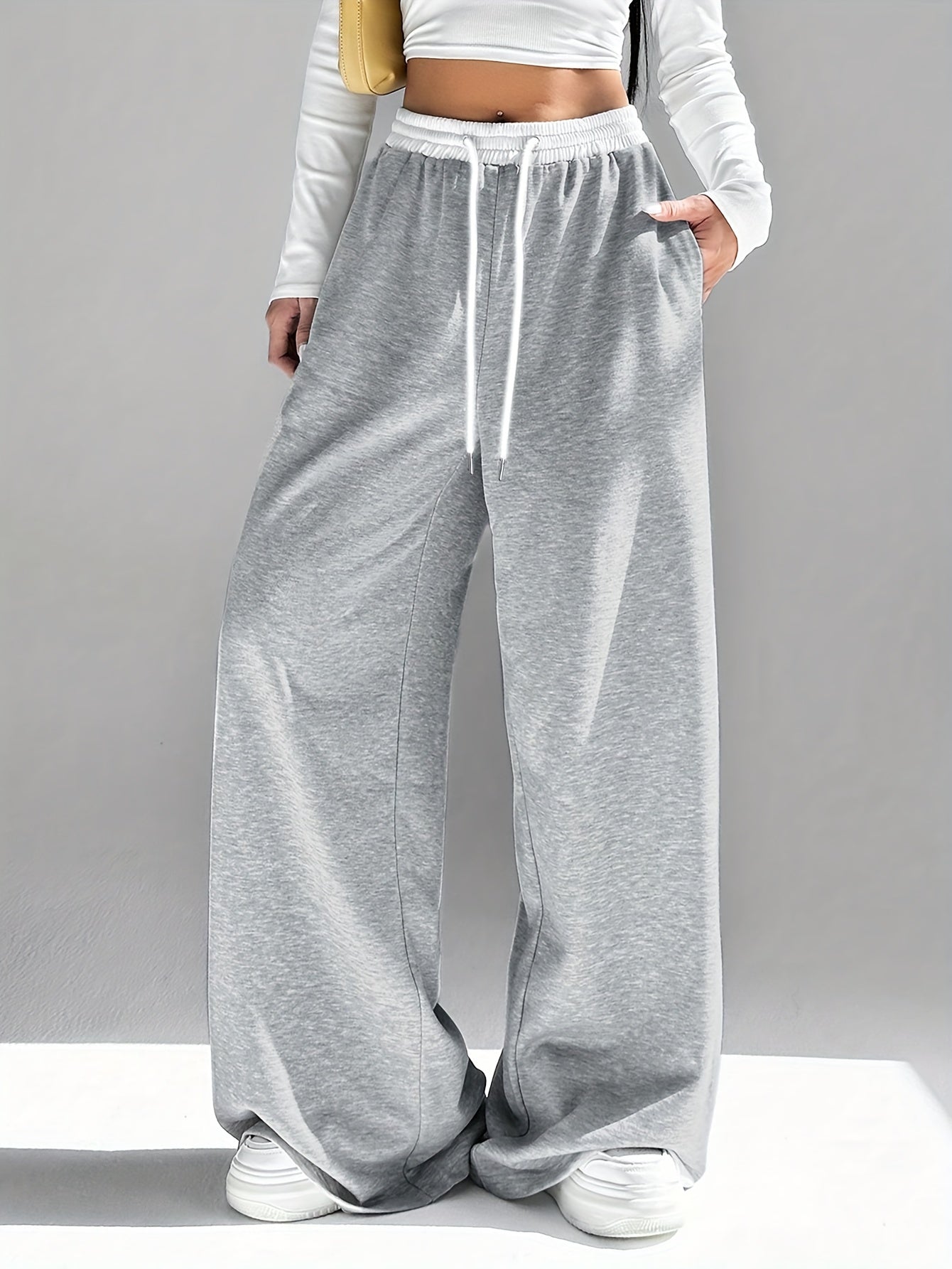Women's High Waist Wide Leg Drawstring Pants in Contrasting Colors for Spring and Fall