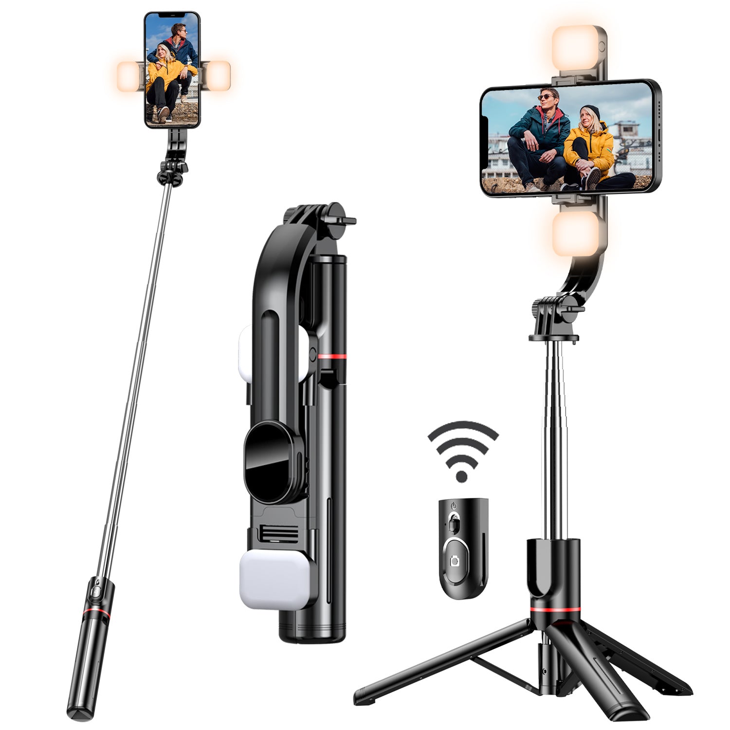 45 Inch Selfie Stick with Fill Lights, Upgraded Tripod, Detachable Remote for iPhone and Android