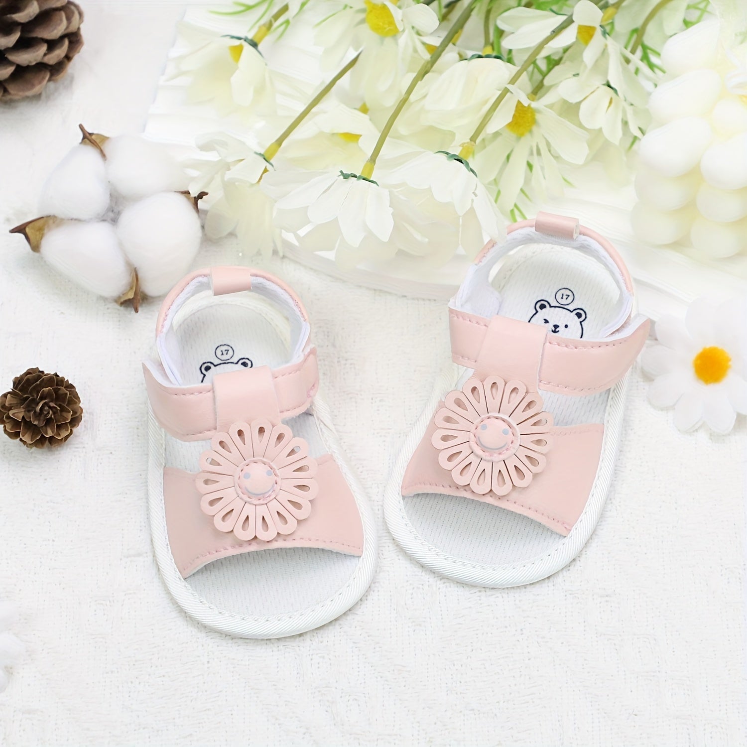 Baby Girls Summer Sandals Open Toe Daisy Face Non-Slip Sole Toddler Casual Vacation