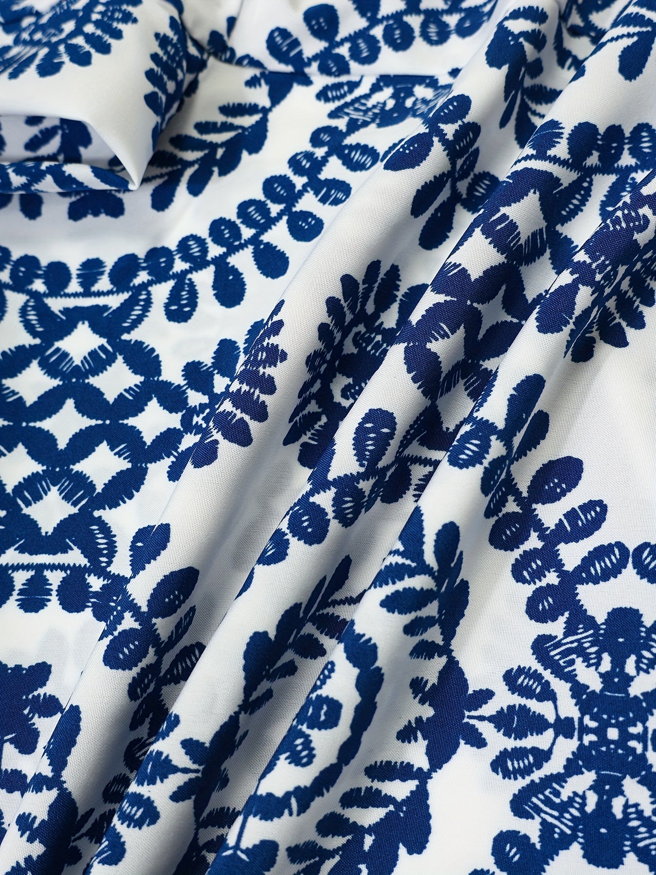 Women's Plus Size Blue White Mandala Print Bermuda Shorts Lightweight Polyester Casual Beachwear