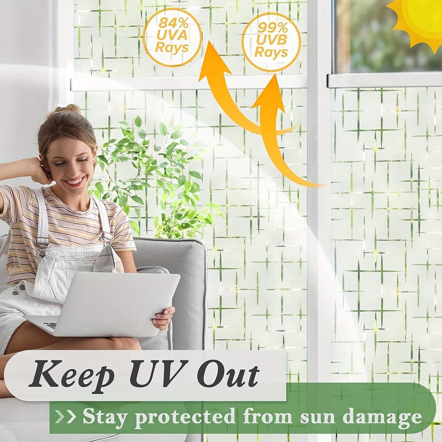 Frosted Glass Window Film 1pc Static Cling Heat Control UV Blocking for Doors Windows