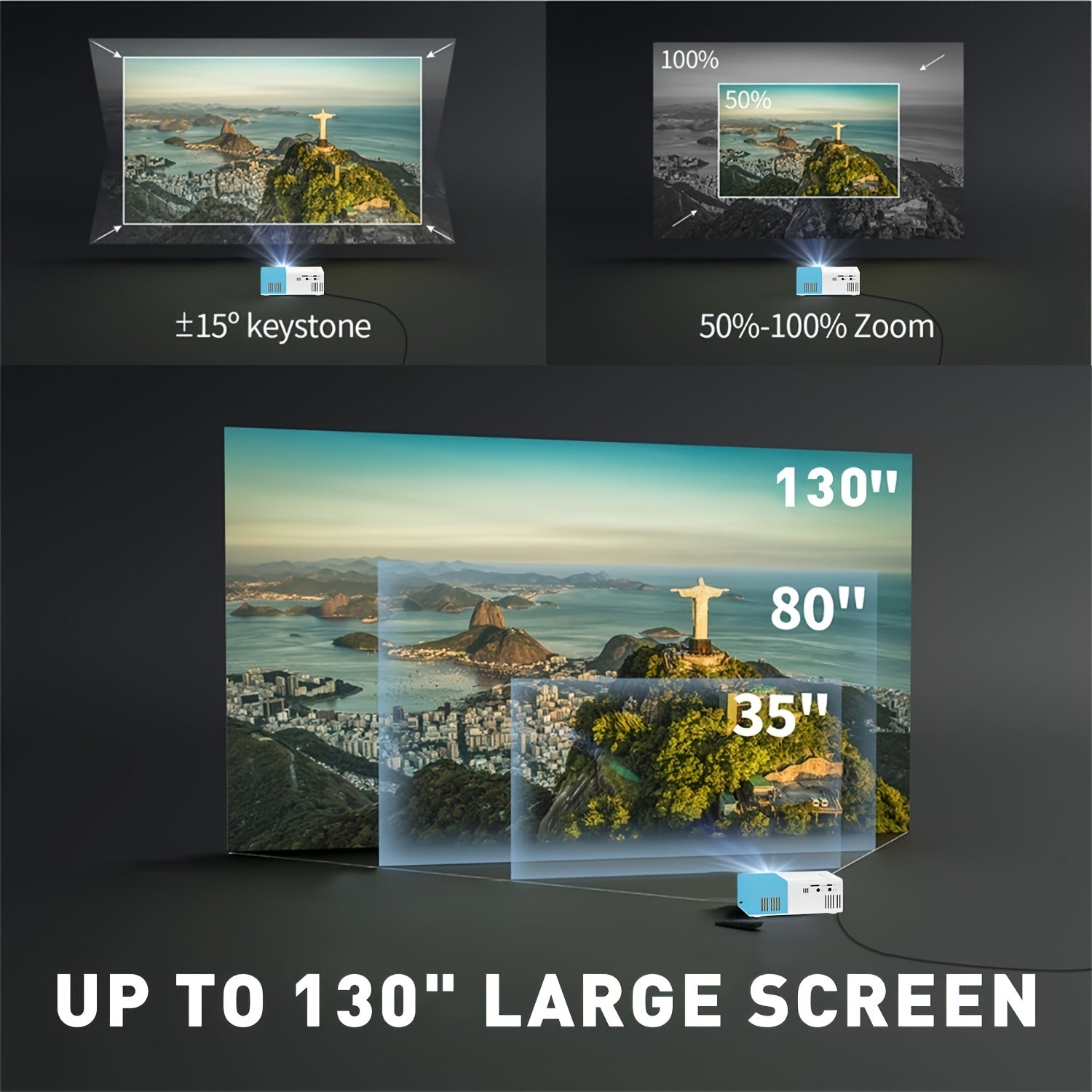 Мини портативный LCD-проектор 1080p Full HD с быстрой фокусировкой для домашнего офиса