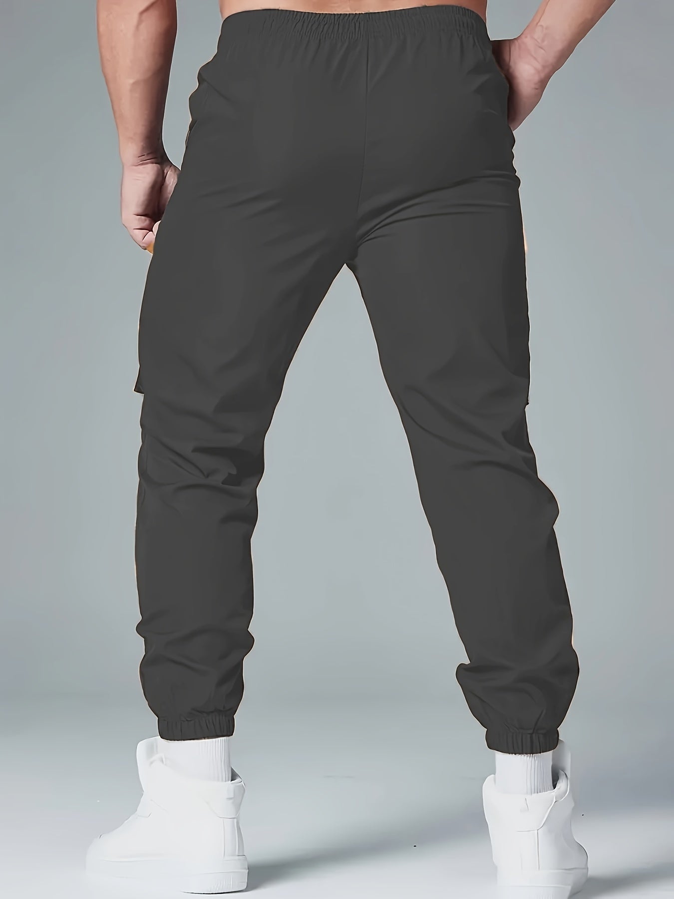 Мужские полиэстеровые брюки-карго с шнурком на поясе и множеством карманов для весны и осени