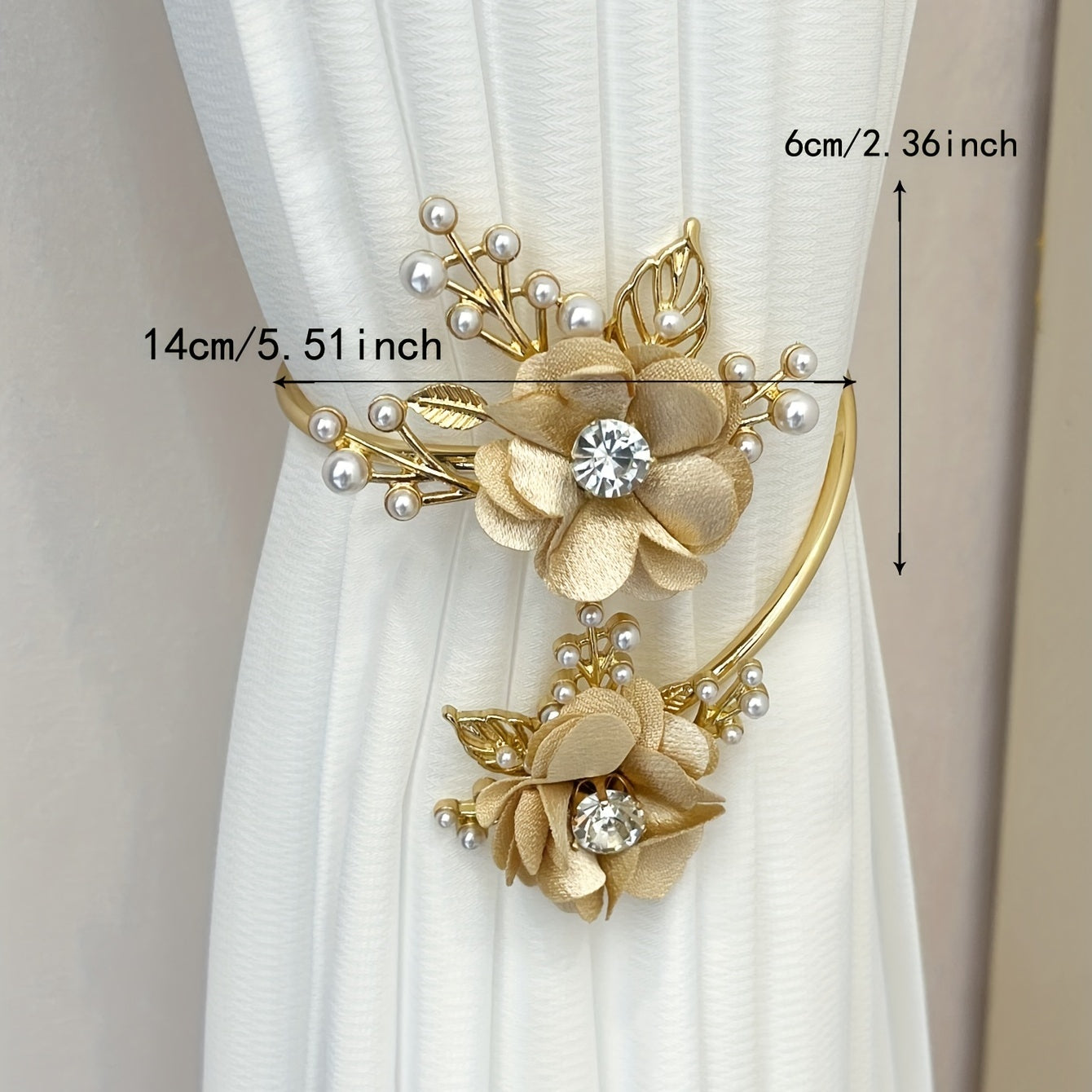 Metal Faux Pearl Curtain Holdback with 3D Flower Design for Bedroom Living Room Kitchen Office