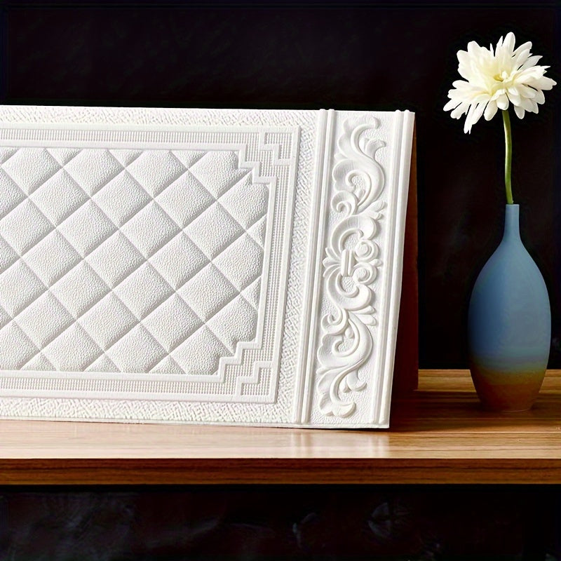 5pcs 3D Textured Self-Adhesive Wall Panels Shapes and Stripes Waterproof Moisture-Proof Wainscot Board for Bedroom