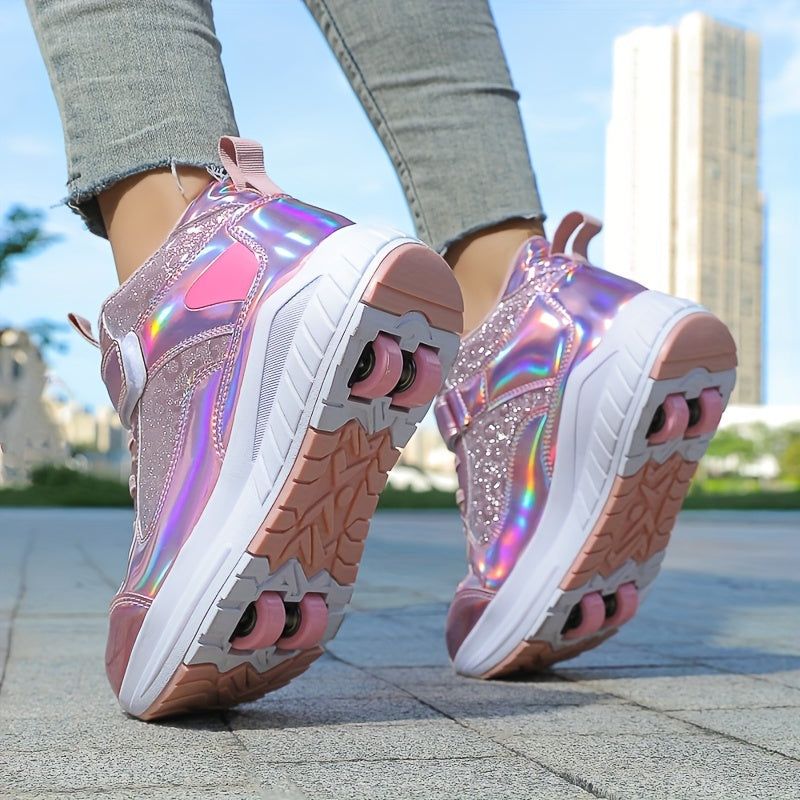 Kids Mid-Top Walking Shoes with Detachable Roller Skates for Boys and Girls