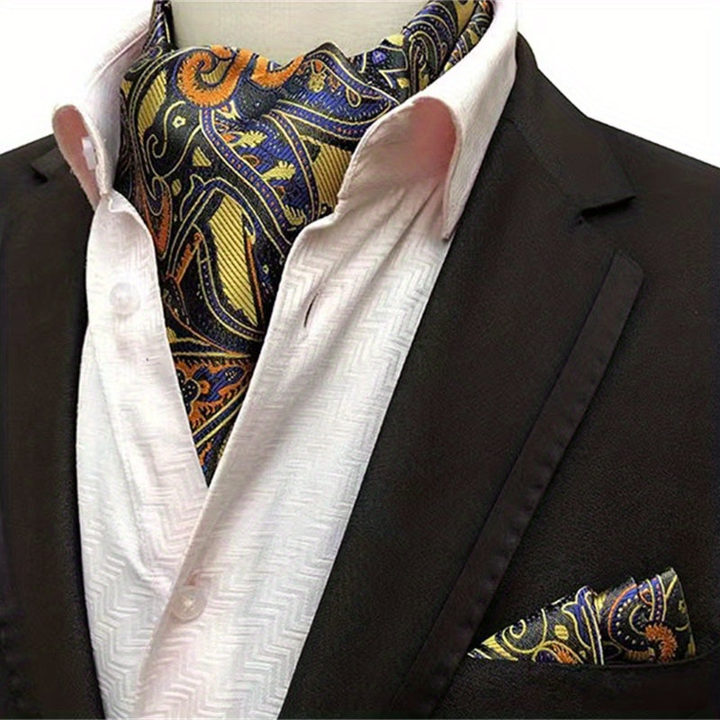 Conjunto de pañuelo de cuello y pañuelo de mano de jacquard con diseño paisley para hombre, perfecto para regalar