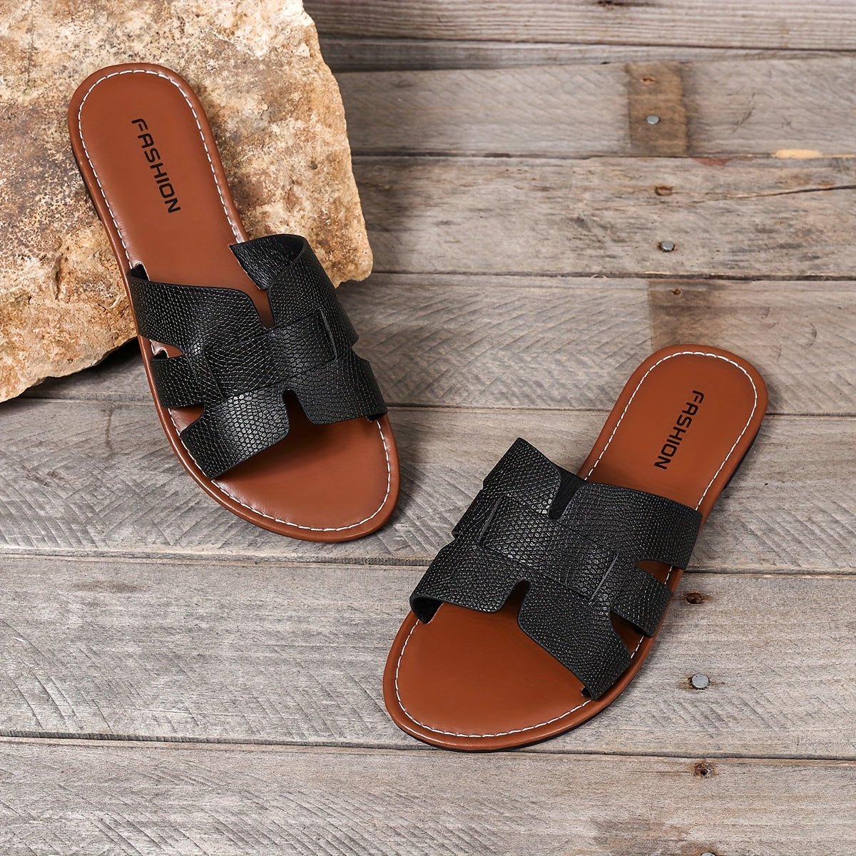 Women's White Slide Sandals Flat Heel Breathable PU Open-Toe Casual