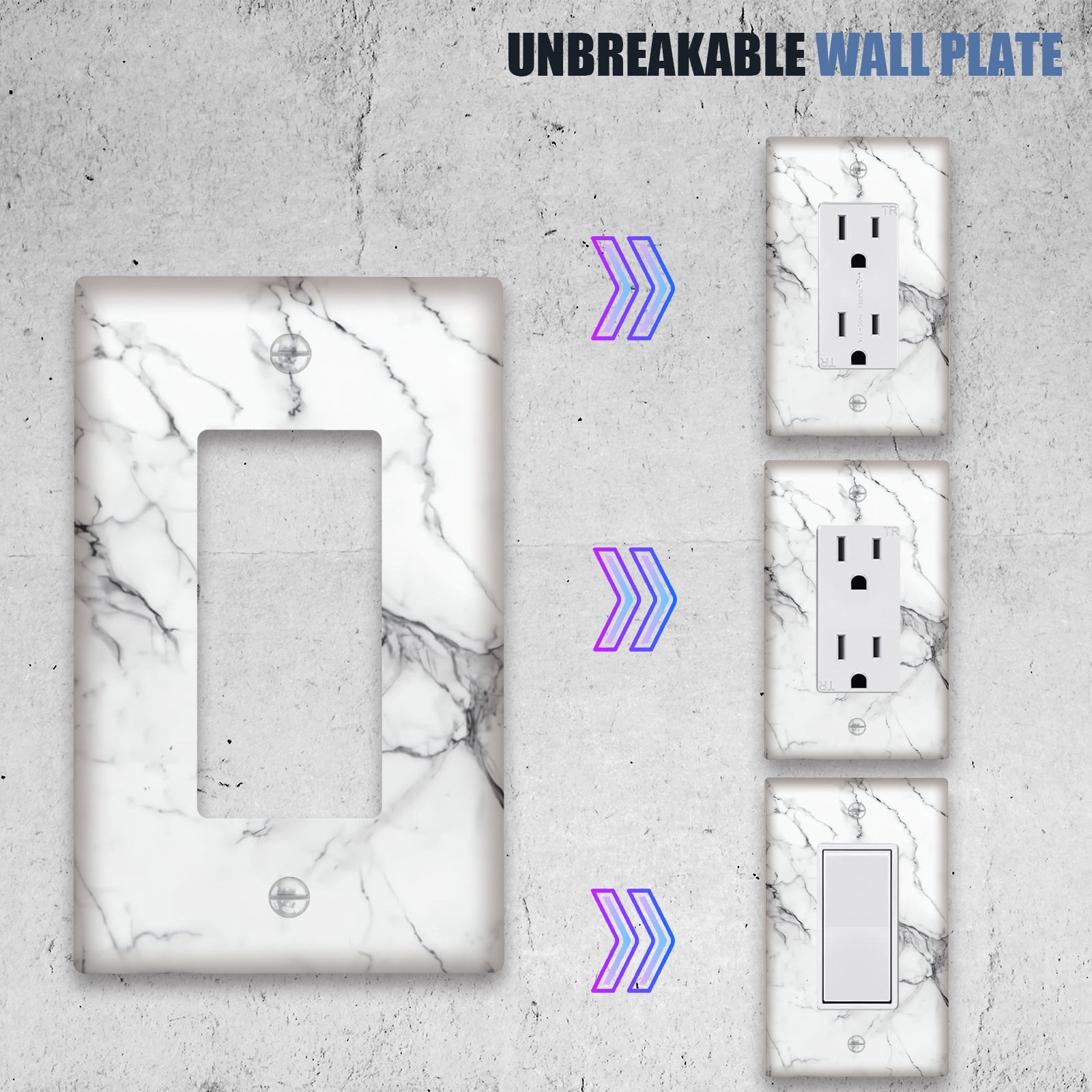 Marble Effect Wall Plate Cover White Gray Single Double Gang Home Decor Pack of 1
