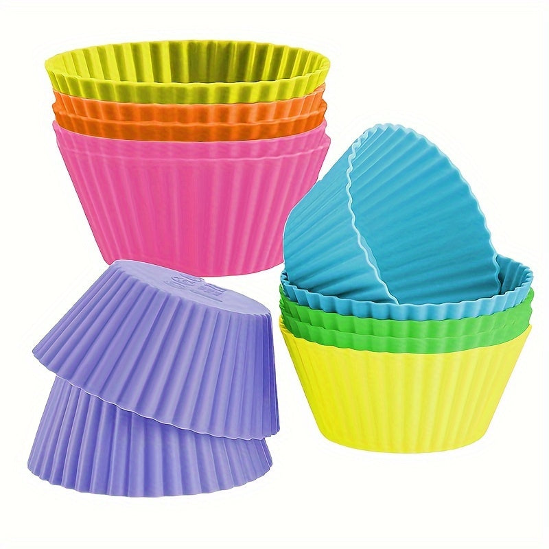 Set of 12 Silicone Muffin Cups Teal Green Pink 7.01cm Reusable Baking Liners