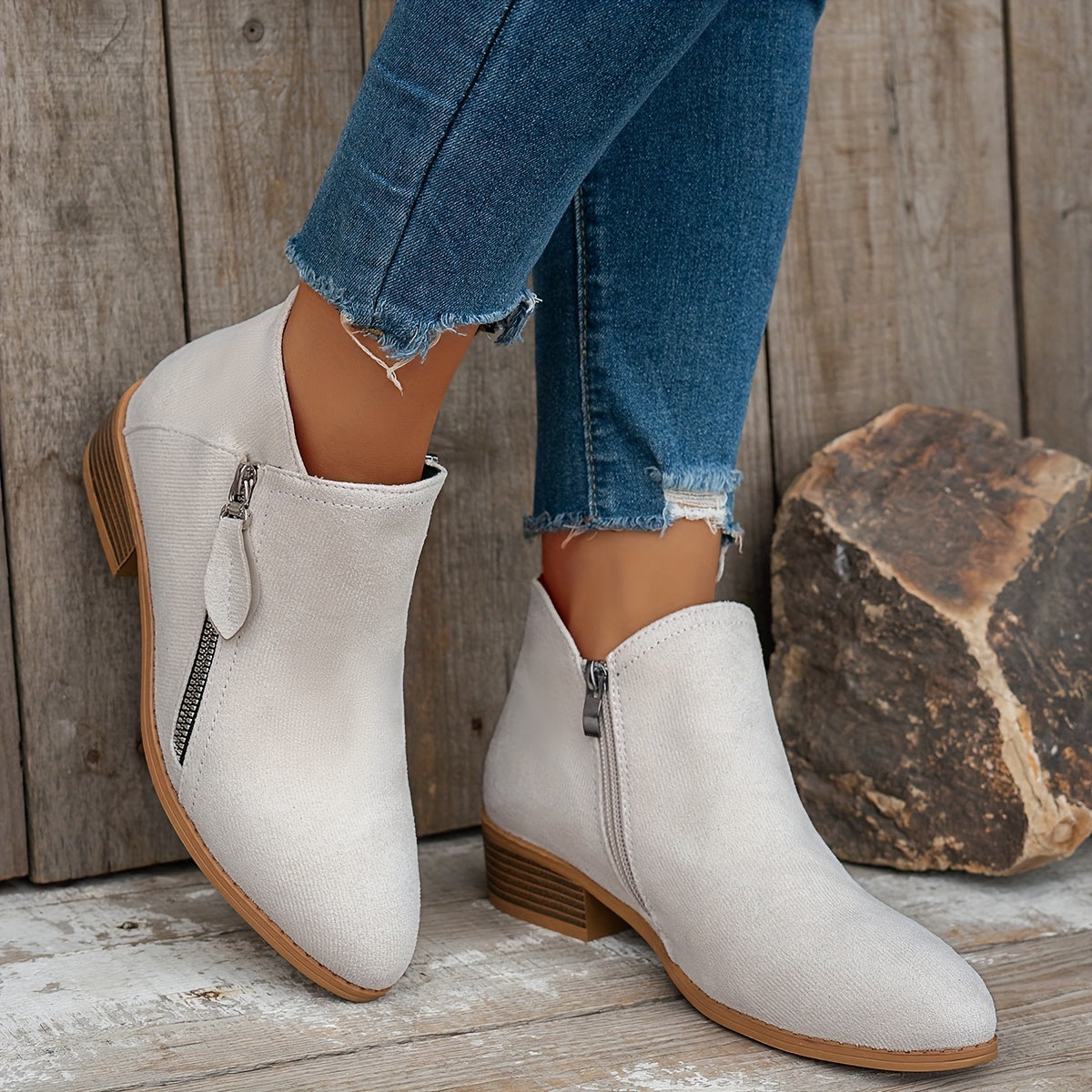 Women's Chunky Heel Chelsea Boots with Zipper Ankle Booties All-Season