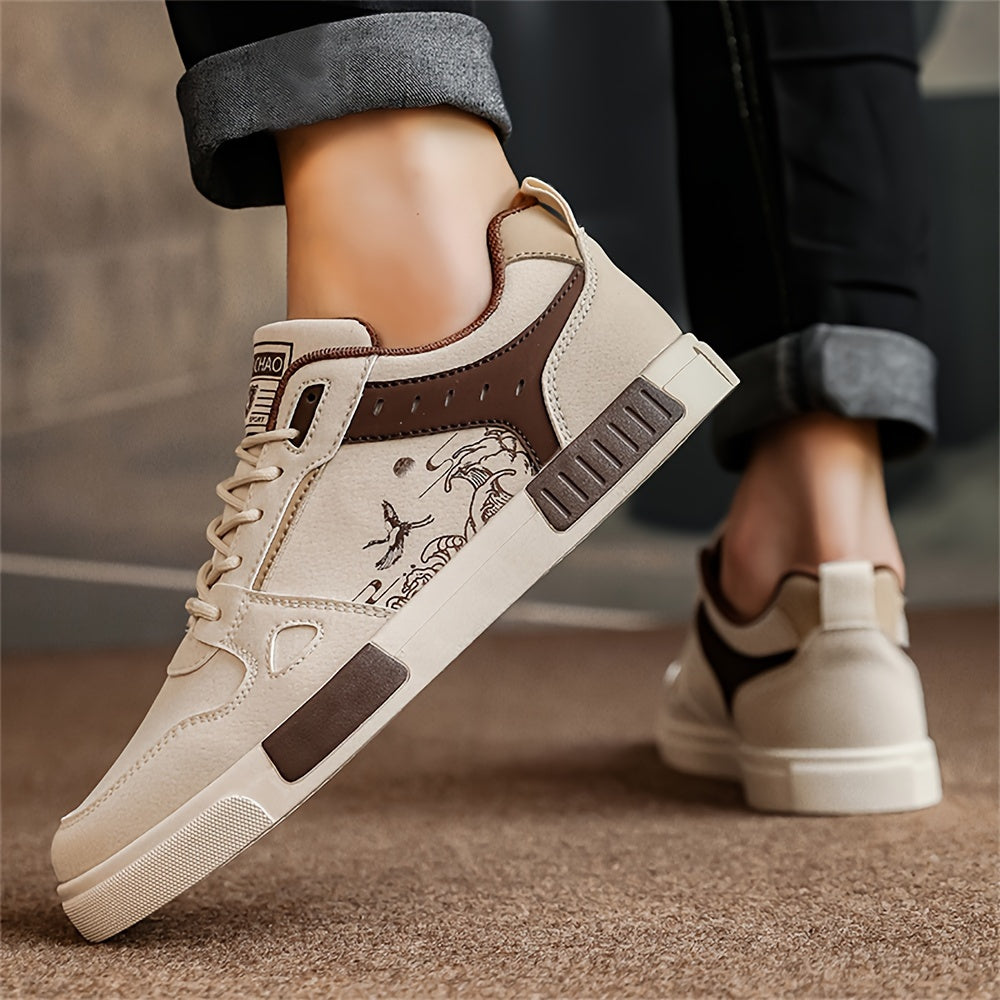 Men's Summer 2024 Breathable Dragon Design Sneakers Black Beige Rubber Sole