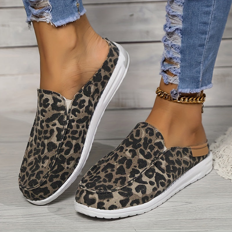 Women's Floral Print Flat Mules, Slip-On Loafers, Lightweight, Casual Shoes