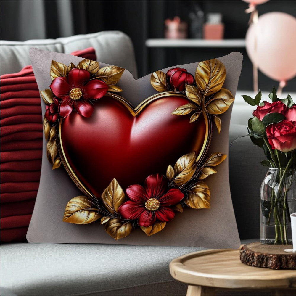 Floral Heart Design Cushion Cover 45.72cm Polyester Zipper Machine Washable Decorative Pillowcase for Living Room