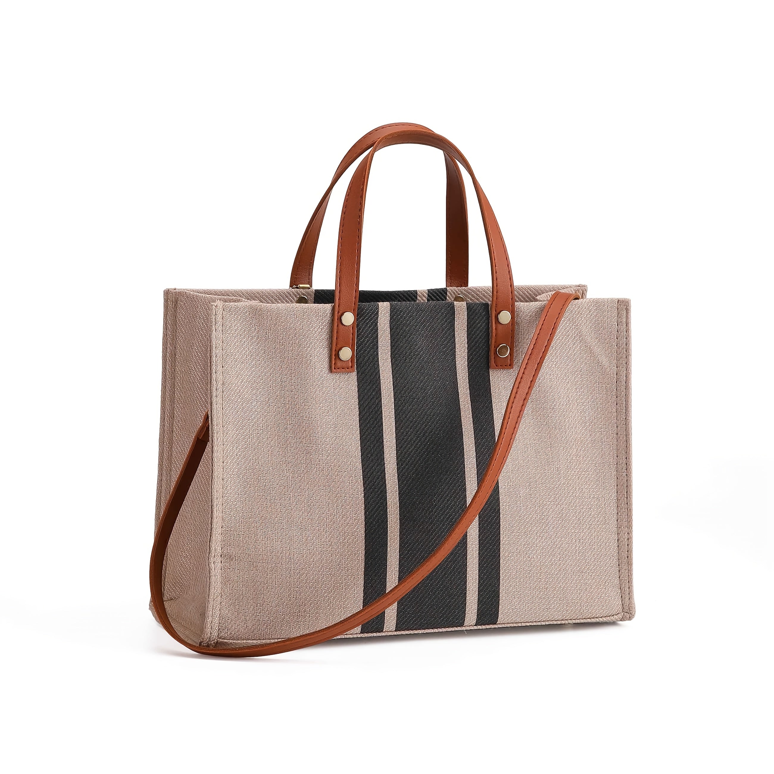 Women's Canvas Tote Bag Large Capacity Striped Polyester for Commuting