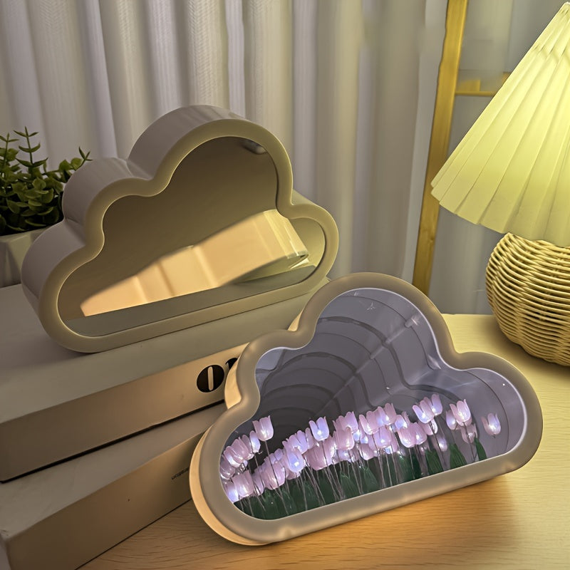 Multicolored Tulip LED Night Light with Mirror for Teen Girls Bedroom