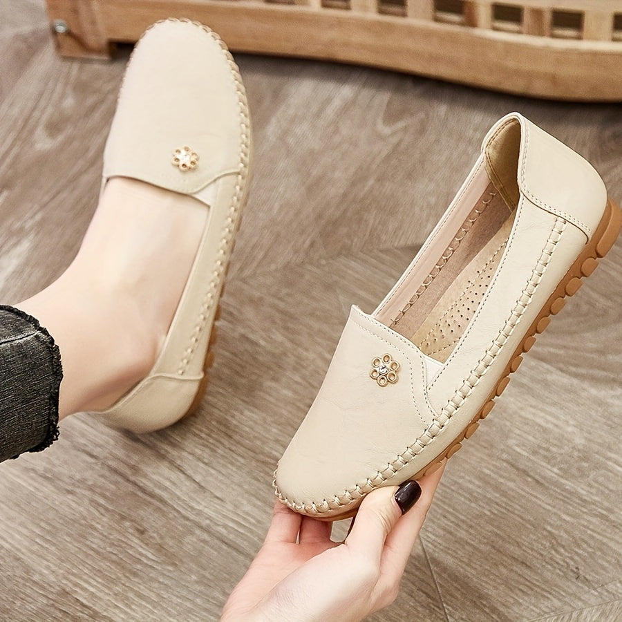 Women's Solid Color Casual Flat Loafers Slip-On Comfort Shoes