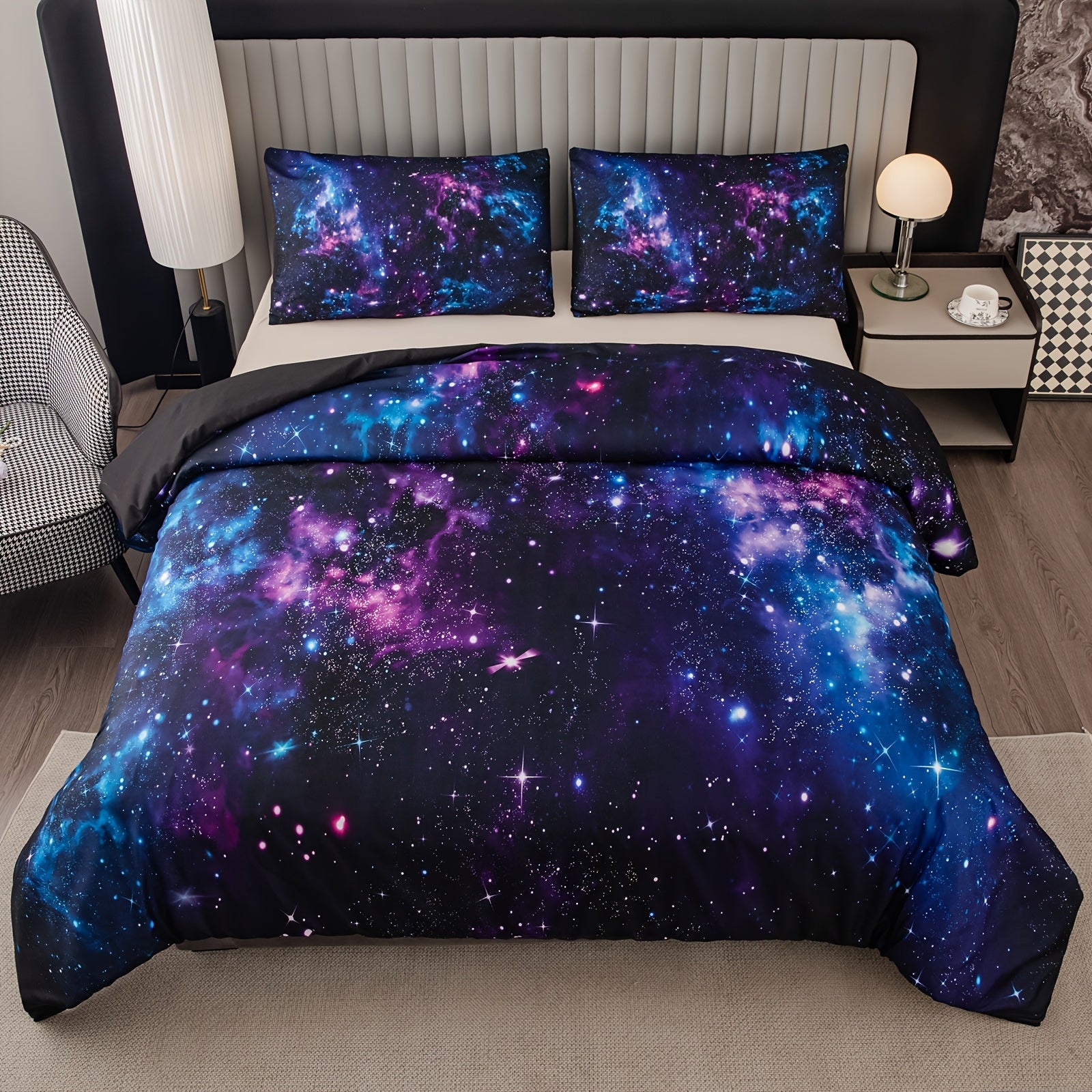 Set of 2 Purple Galaxy Print Duvet Cover Sets Microfiber Bedding for Bedroom