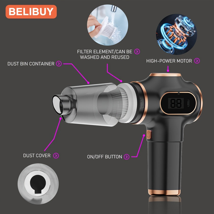 Aspiradora portátil para coche con succión y soplado 2 en 1, recargable con batería de litio