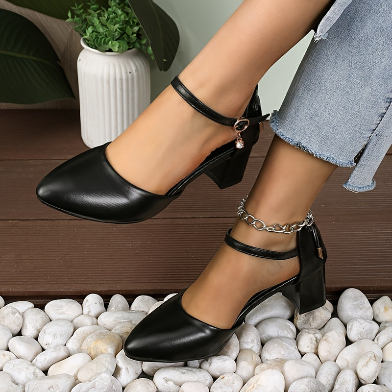 Women's Summer Sandals Open-Toe Thick Heel Bow Buckle Casual