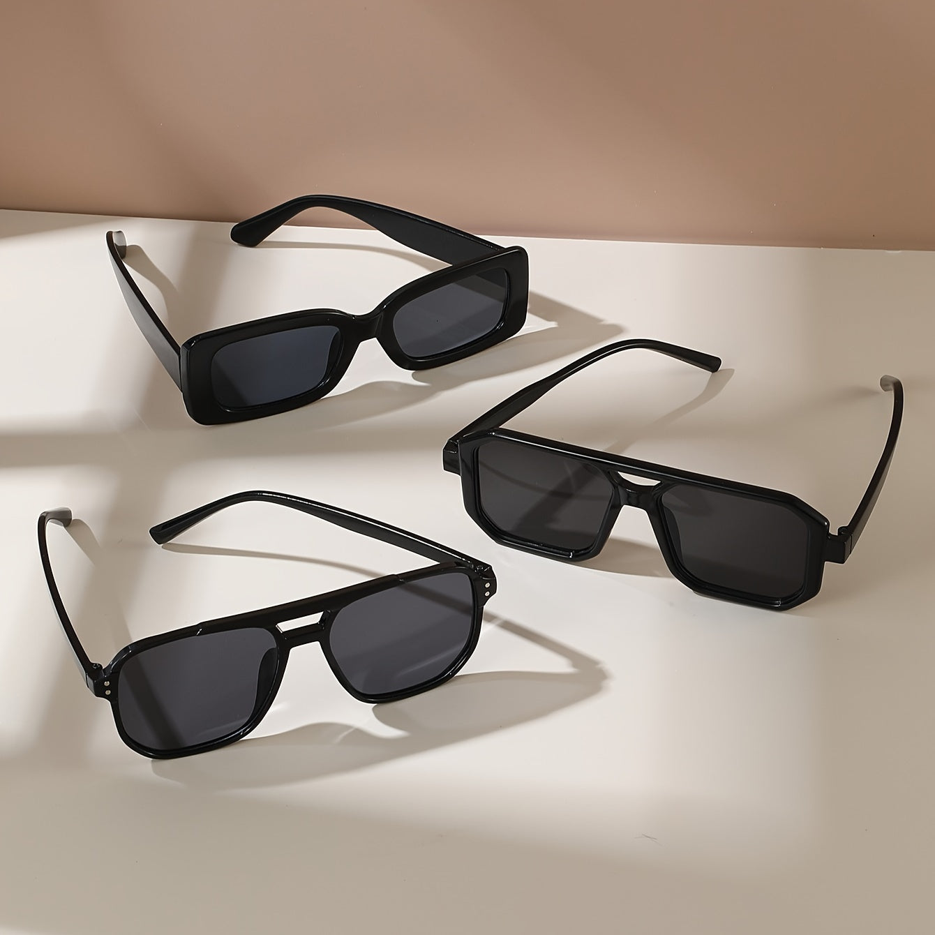 Men's Retro Casual Dark Series Glasses Full Rim Polycarbonate for Beach Travel Driving Daily Wear Set of 3