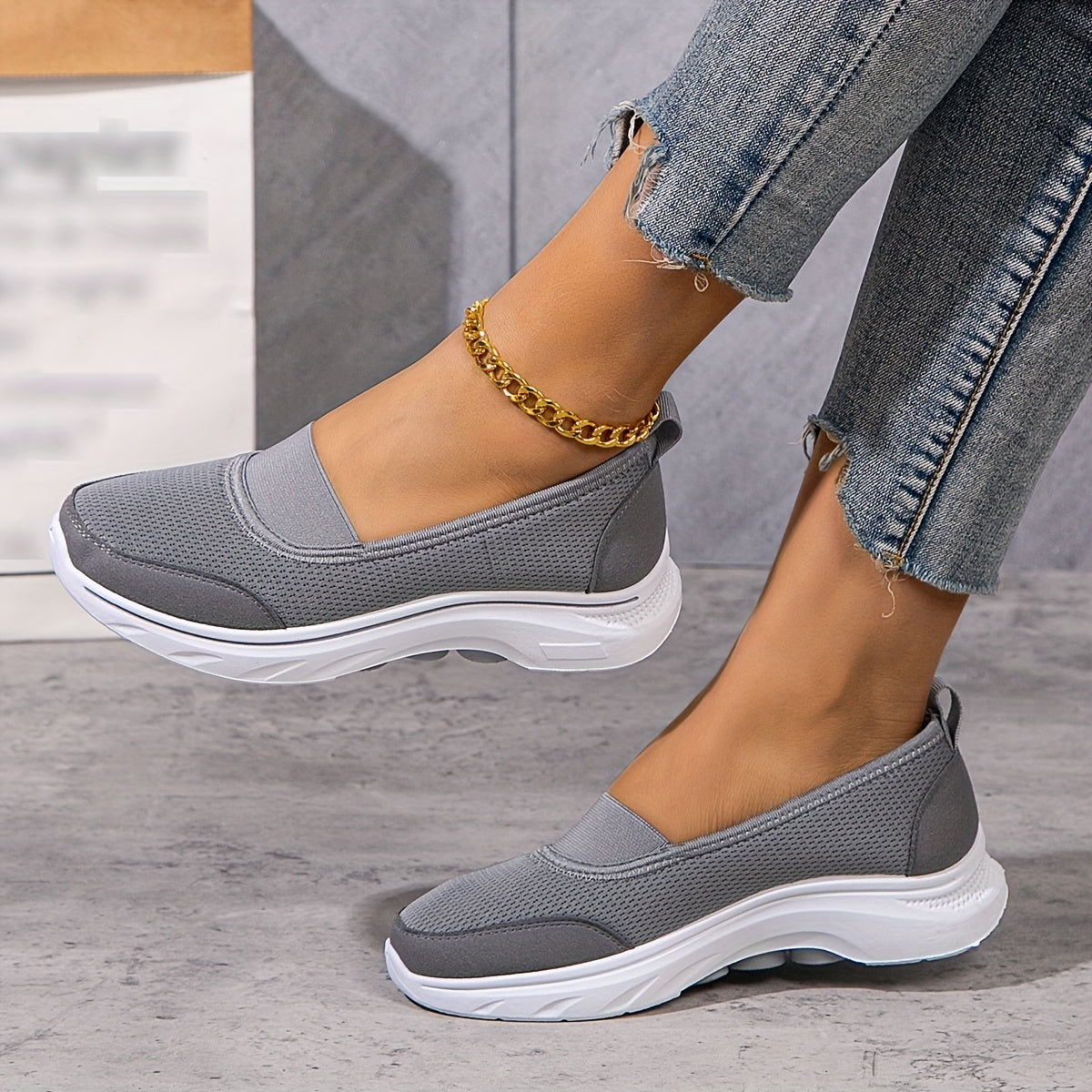 Women's Casual Mesh Slip-On Sneakers, Solid Color, Non-Slip Soft PVC Sole