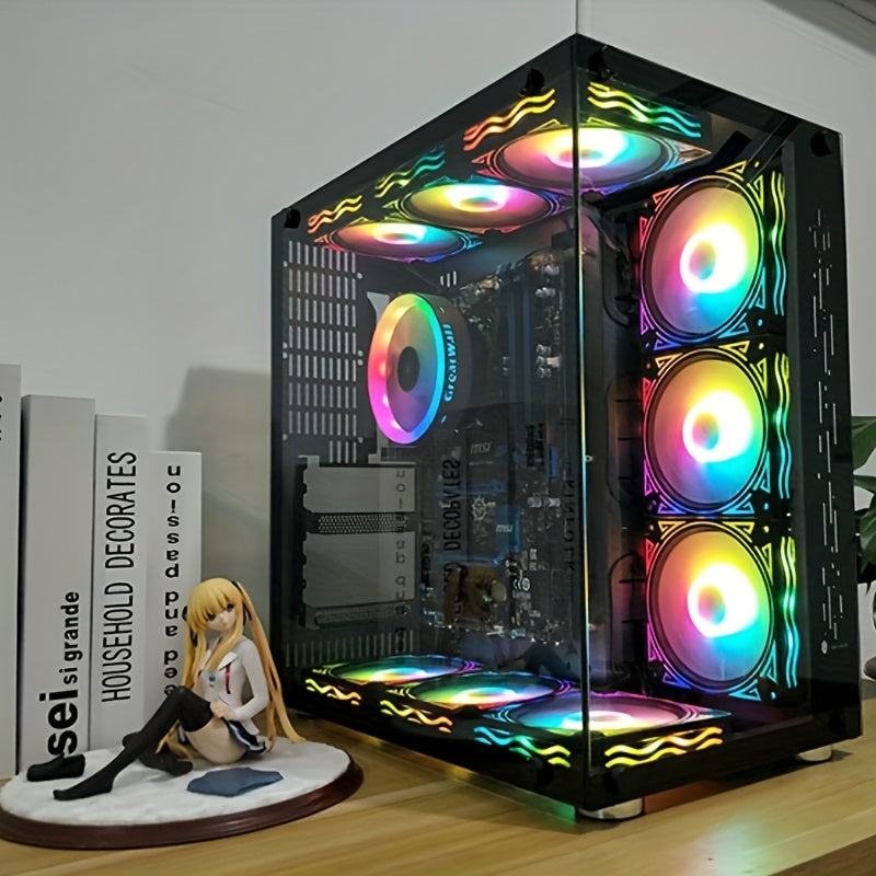 12cm RGB LED Computer Cooling Fan with Vibrant Rainbow Lighting and Efficient Airflow