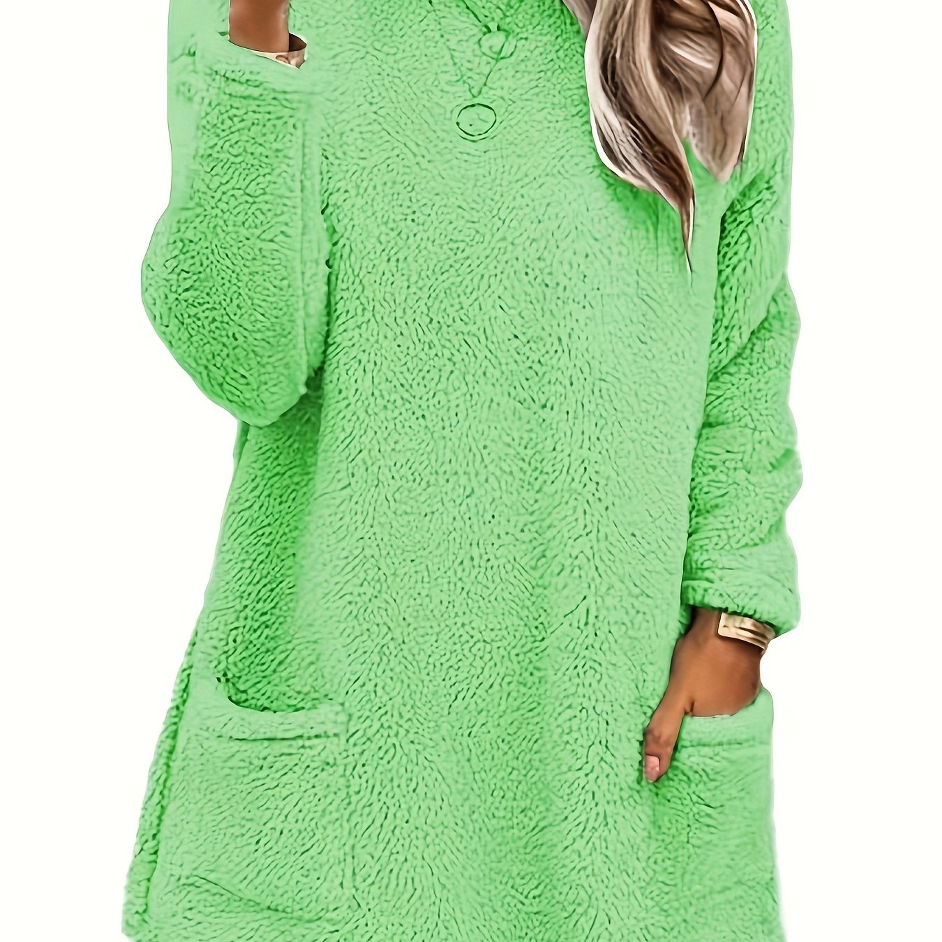Plus Size Women's Fleece Sweatshirt Long Sleeve Round Neck Pockets