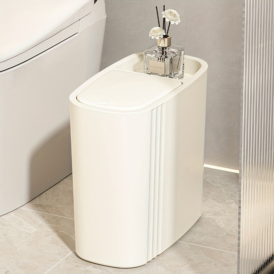 1 ta yupqa qora/oq axlat qutisi, bosish bilan ochiladigan qopqog' bilan, katta sig'imli, chiziqli dizayn, oshxona, yotoqxona, hammom uchun ideal - joyni tejovchi oval shakl, qulay qora rangli axlat qutisi