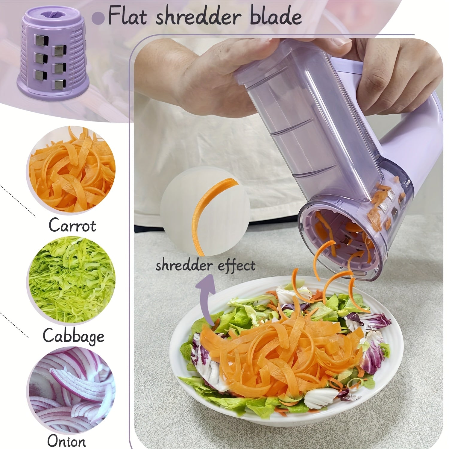 3 ta almashtiriladigan zanglamaydigan po'latdan yasalgan pichoqlari bilan oziq-ovqat sifatidagi materiallardan tayyorlangan simsiz ko'p funksiyali qo'lda elektr sabzavot kesgich. Pishloq, salatlarni maydalash, bo'laklash uchun mukammal.