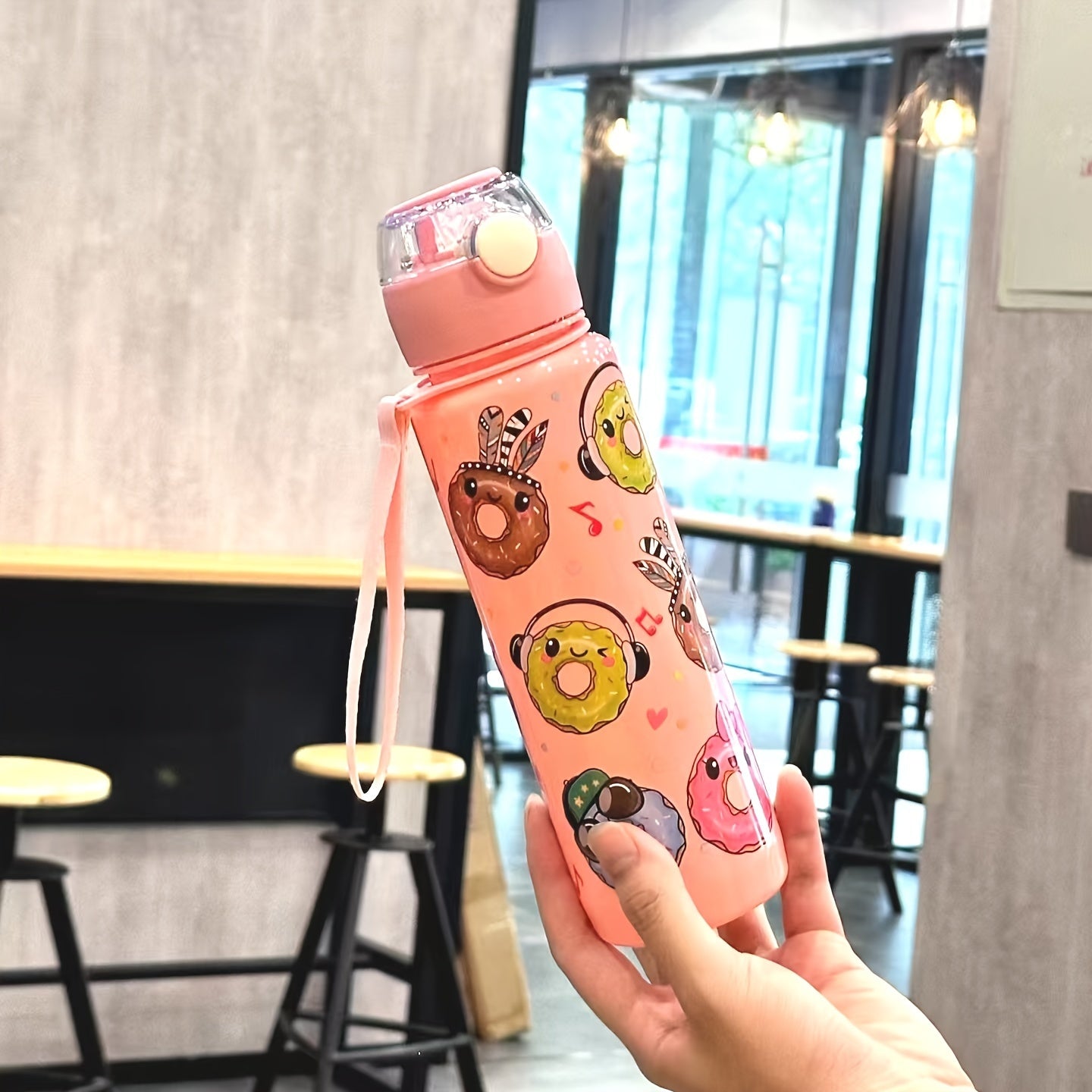 Cute Donut Design Water Bottle 700ml BPA-Free High-Temp Resistant Portable Leak-Proof Outdoor Use