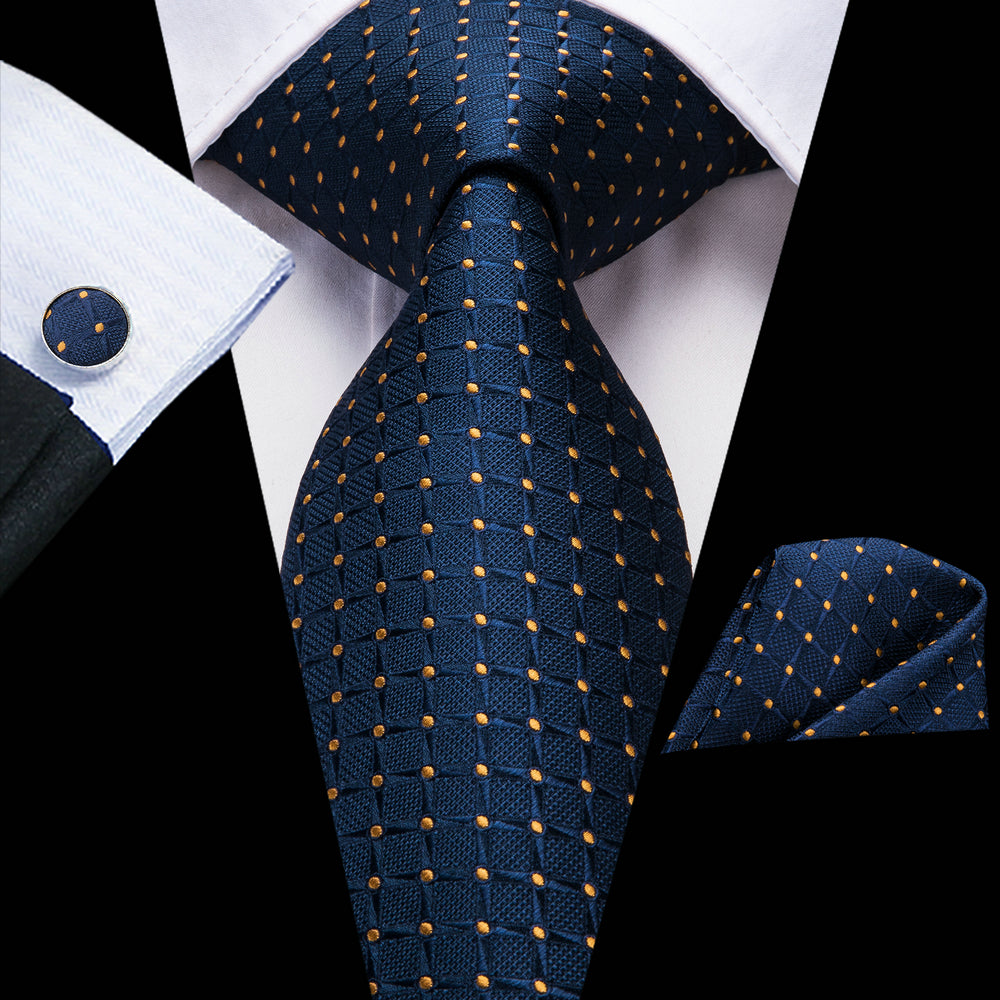 Men's Accessories Set Polka Dot Necktie Pocket Square Cufflinks Gift