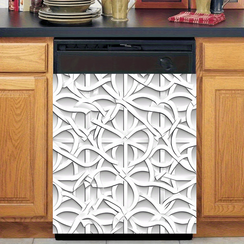 White Geometric Embossed Waterproof PVC Dishwasher Magnet 58.5x65 cm for Refrigerator Washer