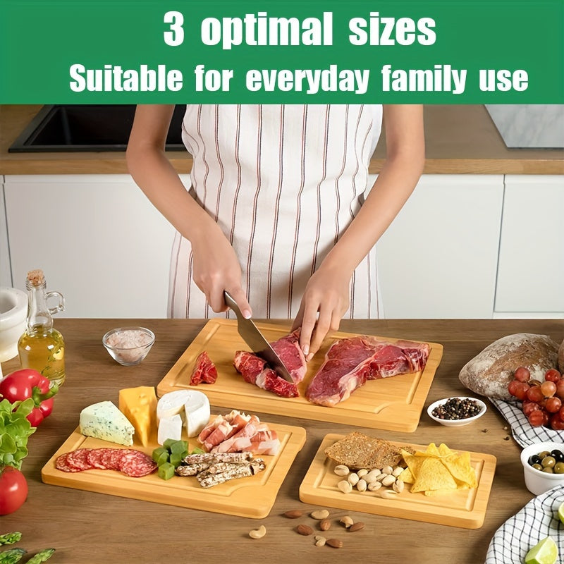 Wooden Cutting Boards Set with Juice Grooves and Serving Boards for Kitchen