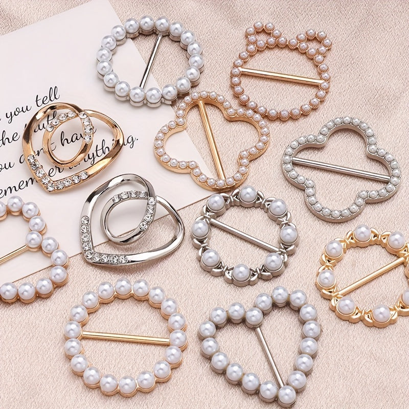 Набор из 11 жемчужных круглых зажимов для шарфов для футболок и блузок, модные аксессуары из сплава