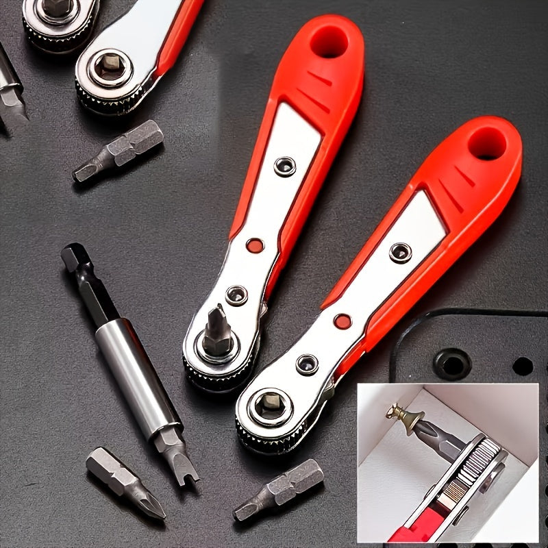 Steel Screwdriver Set with Bent Wrench Interchangeable Heads Ratchet Function for Tight Spaces
