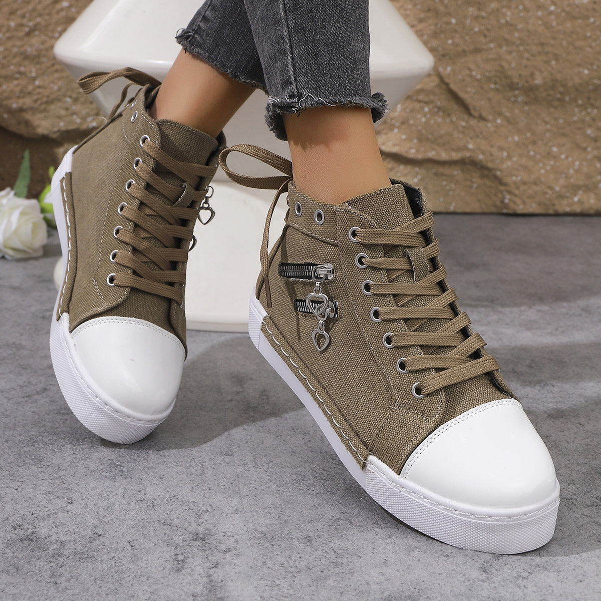 Women's Canvas High-Top Sneakers with Outdoor Laces Multiple Sizes Available