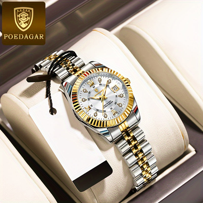 Women's Quartz Wrist Watch with Luminous Dial Stainless Steel Band Water Resistant Business Style