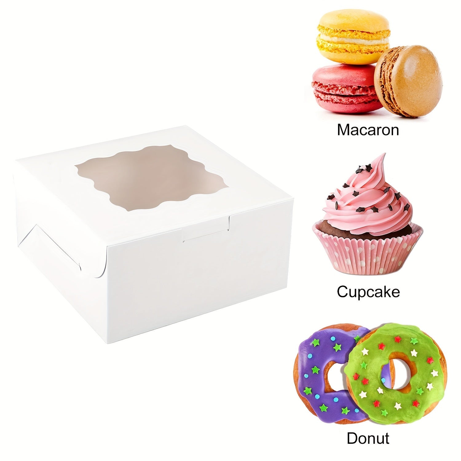 10/25 White Cake Boxes with Clear Window, 15.24x15.24x6.35 cm for Pastries and Baked Goods