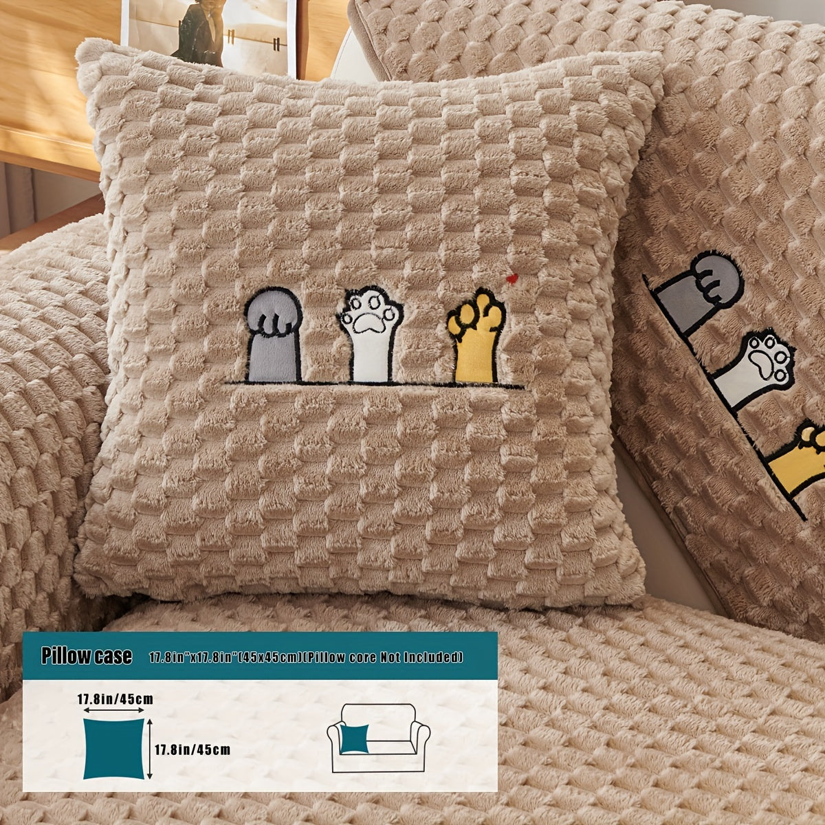 Funda de sofá de terciopelo con bordado de perro de dibujos animados, antideslizante, de felpa gruesa, protector de muebles