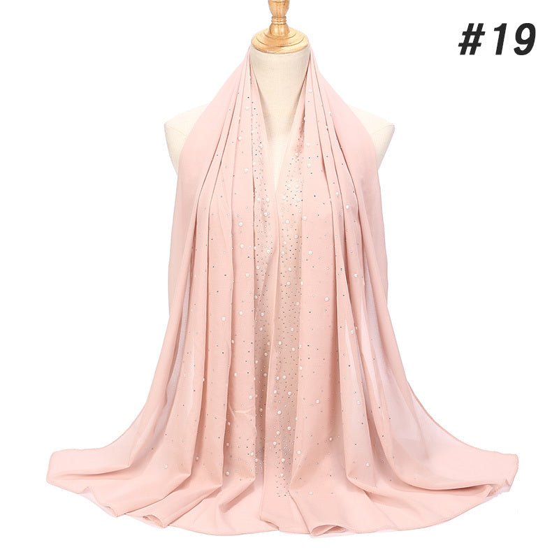 Women’s Shimmery Faux Diamond Chiffon Scarf Bubble Shawl Solid Color Breathable Sun Protection