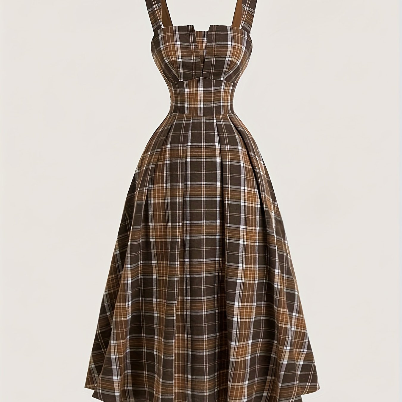 Взрослое платье в клетку длинное с открытыми плечами и сборчатыми деталями