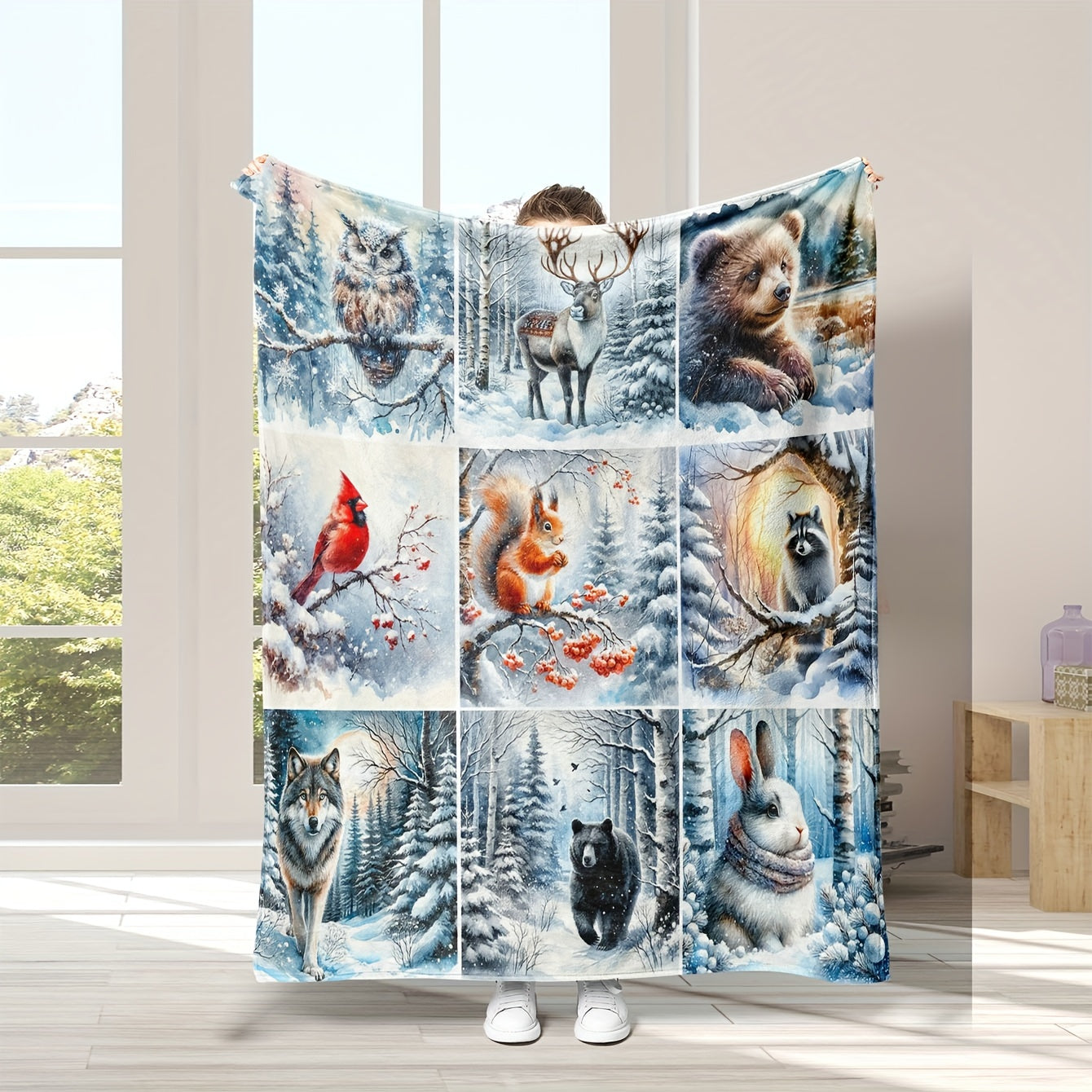 Digital Print Christmas Animal Theme Flannel Blanket Cozy Soft Lightweight for Sofa Bed Camping